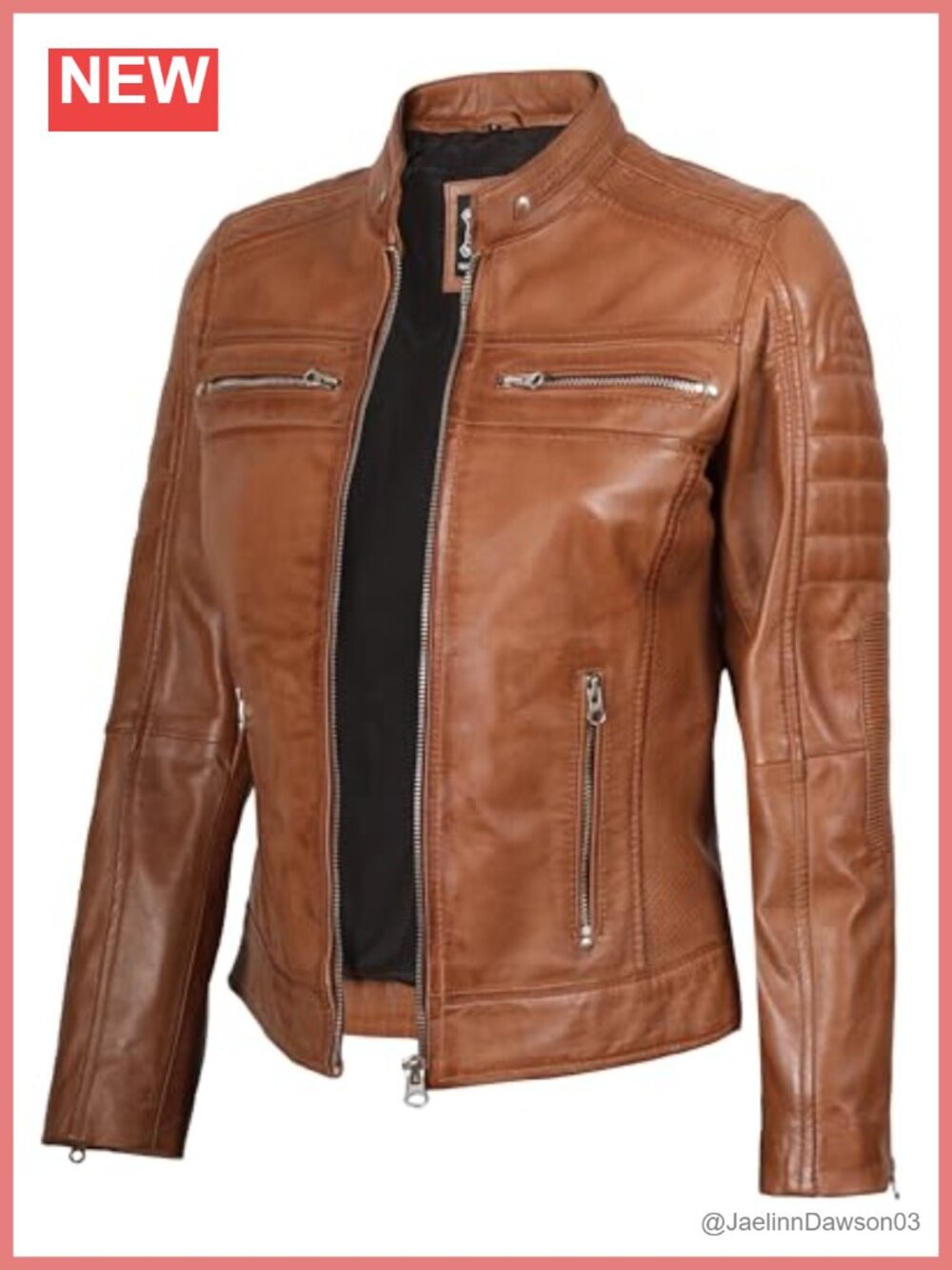 Real Lambskin Leather Jacket Cafe Racer Zip Pockets Womens